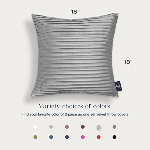 Phantoscope Pack Of 2 Velvet Decorative Throw Decorative Pillow Cover - Handmade Pleated Designed Velvet - Soft Solid Square Pillow Case For Couch Bed And Chair, Silver, 18 X 18 Inches 45 X 45 Cm #TOP5