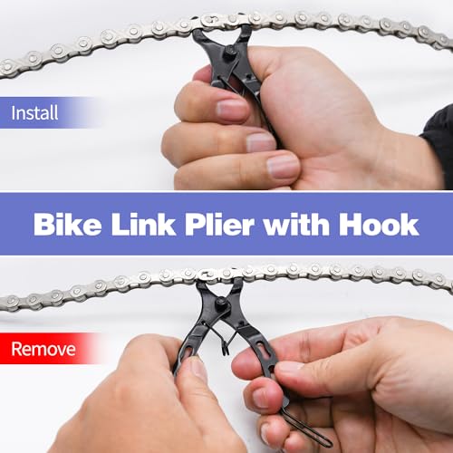 Image of Bike Chain Kit, 12 Speed Multi-Function Bike Mechanic Repair Kit, Chain Breaker and Bike Link Plier with Hook and 6 Pairs Bicycle Buckle, Reusable
