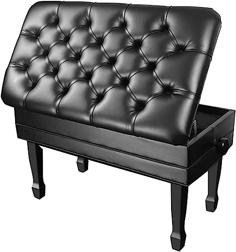 SnamicE Taburete de Piano para Banquete Familiar, tocador, Banco de Piano Negro con cojín Acolchado de Cuero Genuino, Taburete de Piano Ajustable hidráulico con Compartimento,Black