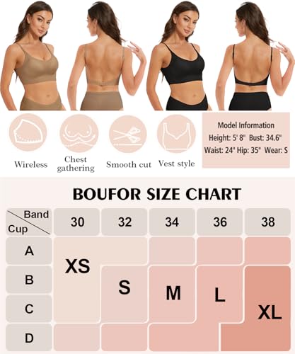 Image of Seamless Low Back Bra Wireless Padded Bralette Thin Straps Comfort Halter Backless Cross Multiway Convertible Bras