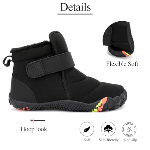 Padding Fur Snow Ankle Boots For Kids Boys Girls Comfortable Wide Toe Hoop Look Warm Lined Lug Sole Winter Barefoot Booties For Outdoor Winter3