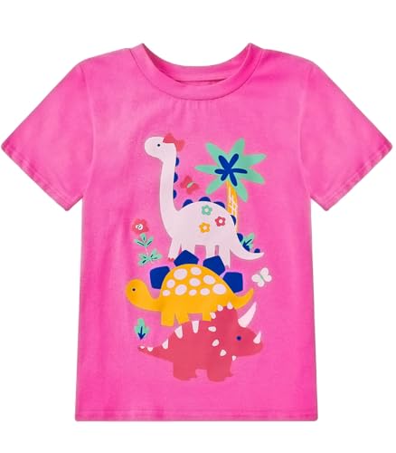 Image of Toddler Girls Clothes T-Shirt Short Sleeve Graphic Tee Cartoon Dinosaur 2-6T Girl Shirt Summer