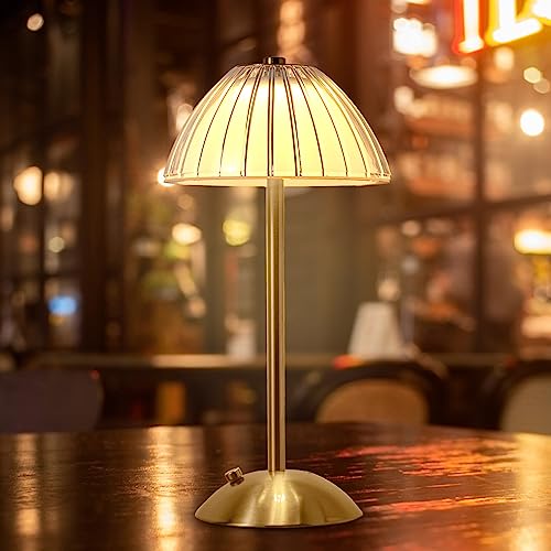 Hapygi Portable Battery Operated Led Table Lamp With Touch Sensor, Gold Cordless Brass Rechargeable Lamp, Bedside Lamp/Night Light/Restaurant Table/Outdoor/Coffee/Bar (Mushroom Lamp) #TOP3