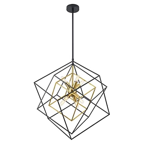 GZBtech 8-Light Modern Geometric Chandelier, Large Black & Brass Iron Industrial Kitchen Pendant Lighting, 72” Height Adjustable Flush Mount Ceiling Hanging Light Fixture for Dining Living Room Cover