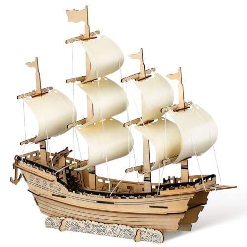 PRETYZOOM 3D Wooden Puzzle Sailboat Model Kit for Adults, DIY