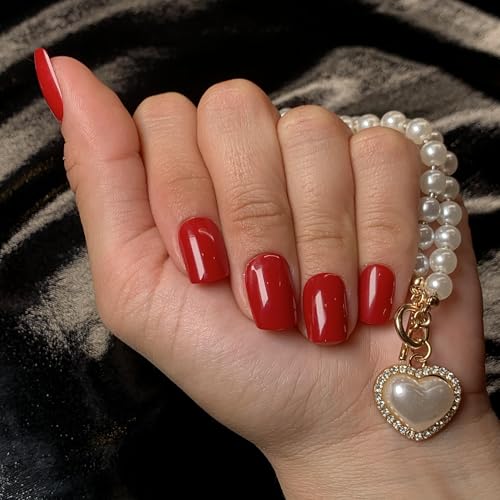 SPICY RED Press-On Nails by Lavaa Beauty | Glossy Red Medium Square Nails
