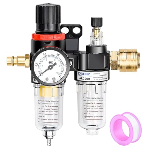 Ruikdly Regulador de Presión de Aire Comprimido, Regulador de Filtro de Aire Comprimido 1/4 con Manómetro para Compresor y Herramientas de Aire