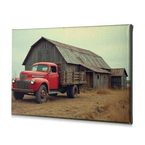 Toile vintage camion rouge et grange rustique : le charme de vos souvenirs d'enfance