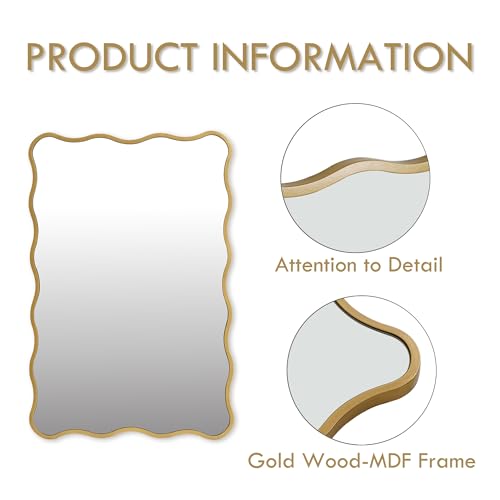 Image of Gold Wavy Bathroom 20x30 Rectangle Scalloped Farmhouse Wall Mirror