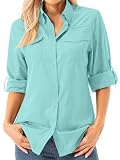 Womens UPF 50+ UV Sun Protection Safari Shirts Long Sleeve Outdoor Cool Quick Dry Fishing Hiking Gardening Shirts (5072 Green L)