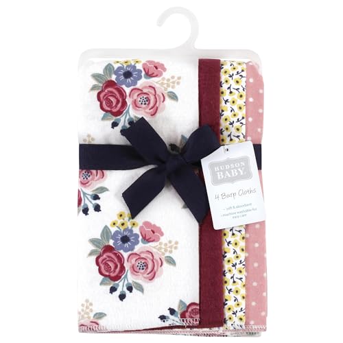 Image of Hudson Baby Unisex Baby Cotton Poly Flannel Burp Cloths, Blush Navy Floral 4-Pack, One Size