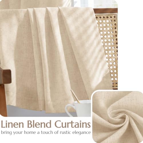 Image of jinchan Lined Linen Curtains Privacy Back Tab 50x90 Inch 2 Panels Set Beige