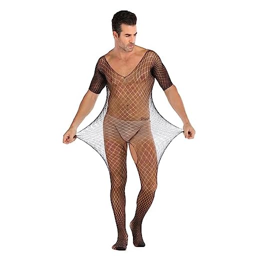 Lingerie sexy pour homme - Fichiers ouverts - Collants résille - Bodys - Haut sexy, l, taille unique