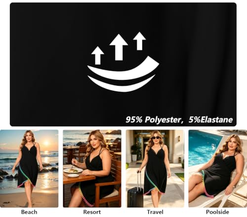 ZIRHYSTA Plus Size Swimsuit Cover Up for Women Beach Sarong Wrap Black,3XL — view 5