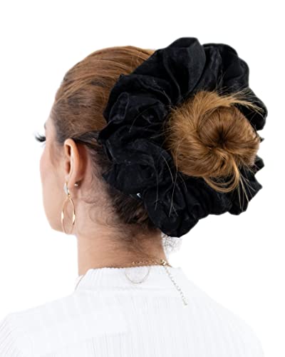 Chouchou volumateur en satin pour femme musulmane voilée VH400 (Noir)