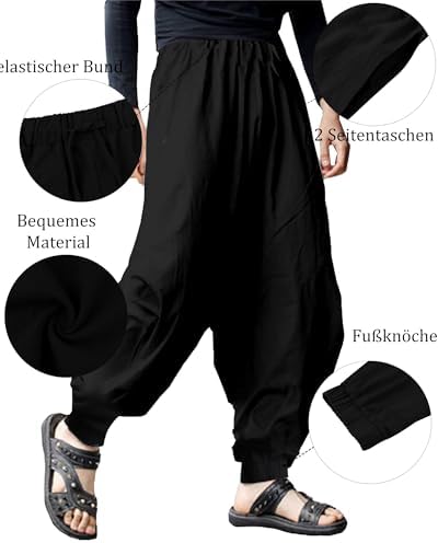 5. Bild von YAOHUOLE Haremshose Herren Lang Herren Haremshose Baggy Pumphose Herren mit Taschen Elastischer Bund M