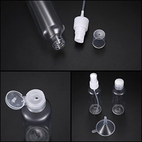 10 Pcs 100 ml Clear Travel Containers Bottles Set(5 x Flip Cap Bottles, 5 x Mist Spray Bottles), Transparent Travel Toiletries Bottles for Makeup, Travel, Toiletries, with 2 Funnels, 1 Label, 1 Pen