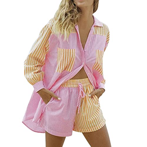 Ensemble chemise à rayures femme short léger vêtement loisirs plein air été
