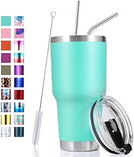 30oz Stainless Steel Insulated Teal Tumbler Travel Mug with Straw Slider Lid, Cleaning