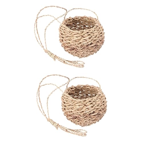 Levemolo 2個 麻縄ハンギングバスケット ぶら下げ植物ホルダー 植物コンテナバスケット ぶら下げ織りプランター ぶら下げ植木鉢 屋外の植物 収納ブランケット 麻のバスケット 木製 Brown