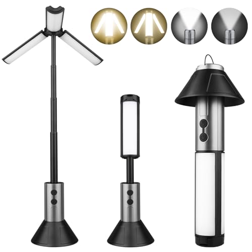 Spobot Rechargeable 3000mAh Camping Light with Stand 10w Max Power, Cordless Work Light with 3 LED Lamp Heads, Emergency Flashlight with Detachable Tripod, Black