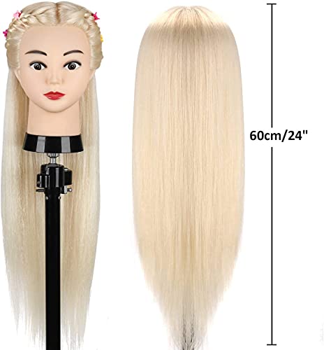 Mannequin Head with 80% Real Hair, TopDirect 24" Blonde Hair Styling Hairdressing Cosmetology Mannequin Manikin Training Practice Head with Clamp and Tools - Thumbnail 2