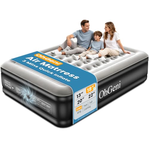OhGeni Air Mattress Queen with Built in Pump, 18 Raised Blow up Bed, 800lb