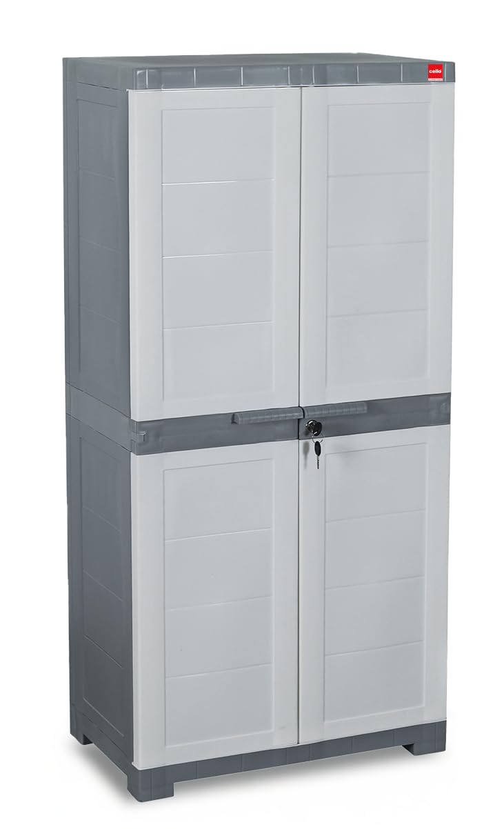 Cello Novelty Big Plastic Cupboard with 3 Shelves and 4 Doors (White a