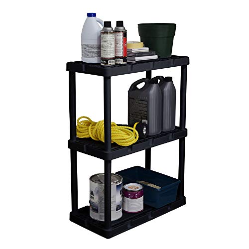Gracious Living 3 Shelf Knect-A-Shelf Solid Light Duty Storage Unit 24 X 12 X 33 Organizer System For Home, Garage, Basement, And Laundry, Black #TOP3