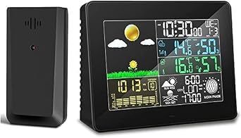Weather Station Indoor Outdoor LCD Thermometer Humidity Snooze Alarm Clock Sunrise Sunset Calendar Forecast