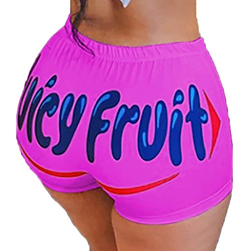 Balaflyie Women Bike Shorts Funny Letter Running Yoga Gym Workout Athletic Sexy Sport Short Pants Bottom Sportswear Activewear (Juicy Fruit Rose Red,Large)