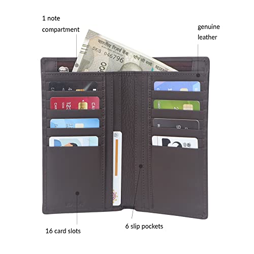 Image of KARA Tan Unisex Genuine Leather Wallet | Suitable for Credit Debit Card with 16 Cards Slots Leather Wallet for Men & Women | Money Purse for Men | 1 Currency Compartment | Wallets for Men & Women