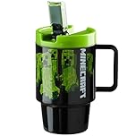 Get Trend Minecraft Kids Water Bottle with Straw & Handle 500ml/17oz, BPA Free Tumbler, Plastic Reusable Travel Cup for Cold Drinks, School Sports (Green Minecraft)
