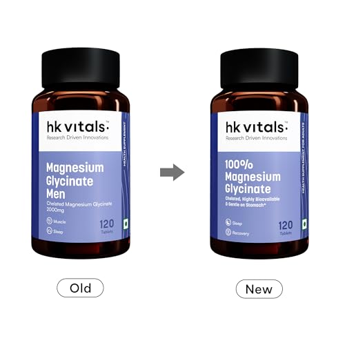 Image of hk vitals 100% Magnesium Glycinate (1880mg) 120 Tablets | For Better Sleep Quality & Muscle Recovery