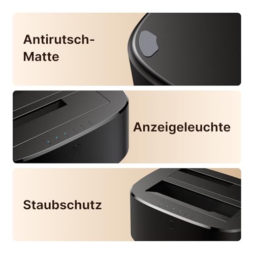 UGREEN Festplatten Dockingstation, USB 3.0 HDD Docking Station für 2,5''/3,5'' SATA HDD & SSD, 5Gbps Dual Bay Festplatten Adapter unterstützt Offline-Klonen und UASP