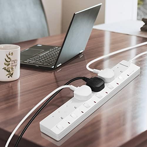 DEWENWILS 6 Way Extension Lead with Individual Switches, Surge Protected Extension Cable 5M with Indicator Lights, 13Amp Extension Cord, Wall Mounted, UKCA/CE Listed, White