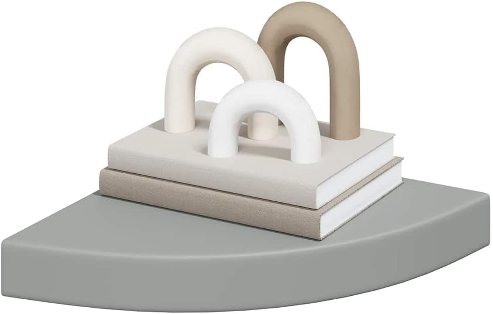 Gray Corner Shelf Set of 2, Honeycomb MDF Floating Wall Shelves, 9.8x9.8 Inch Triangular Ledge for Living Room, Bedroom, Bathroom Decor