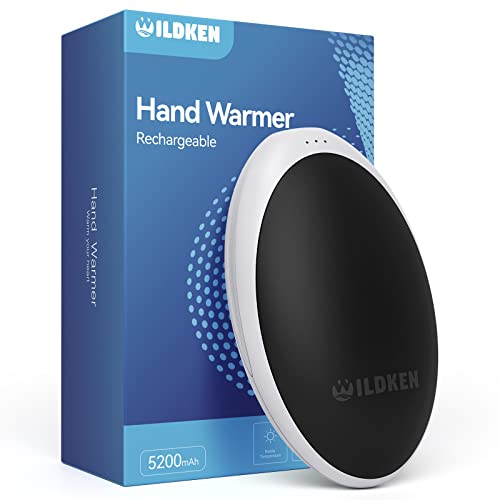 WILDKEN Rechargeable Hand Warmer, 5200mAh USB Hand Warmer Reusable Portable Hot Pocket Warmer Handwarmers Electric , Great Gifts for Men and Women in Cold Wether Winter (Black-White)