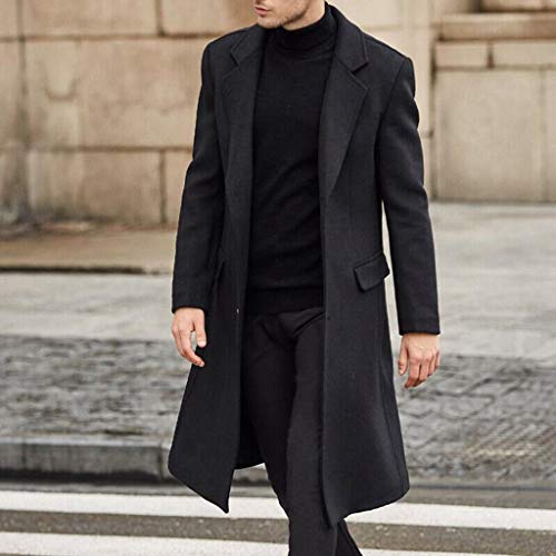 Men's Mid-Length Single Breasted Wool Blend Top Coat French Woolen Coats Business Lapel Jacket Trench Topcoat3