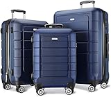 SHOWKOO Luggage Sets Expandable PC+ABS Durable Suitcase Double Wheels TSA Lock Blue
