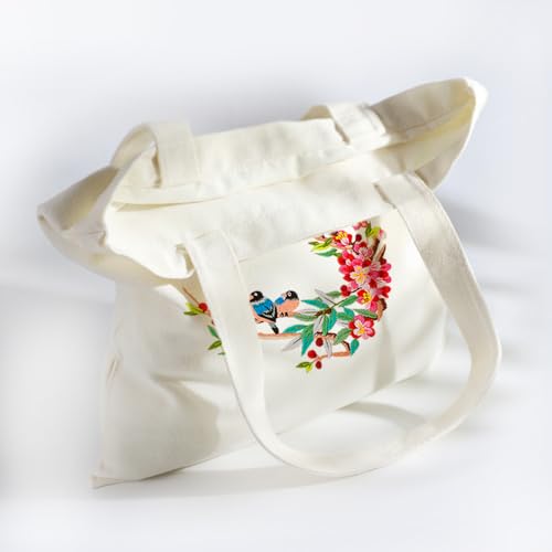 Image of Huacan Embroidery Canvas Bag Kits for Adults Beginner Stamped Flowers Pattern DIY Cross Stitch Printed Flower Stitching Sewing Kit