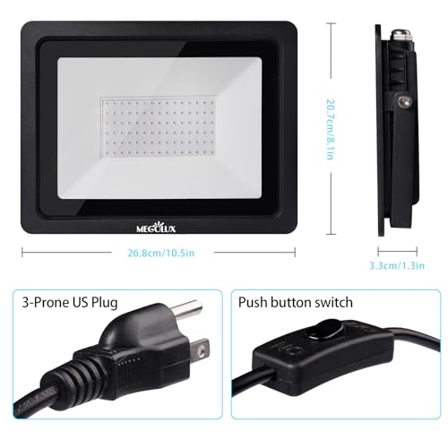 Image of 365nm 100W LED Black Light with Plug and Switch, 4.9ft Power Cord, IP66 Waterproof Blacklight is Used for Indoor or Outdoor Glow Party, Stage Lighting,Body Paint, Fluorescent Poster