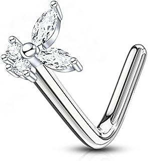 مجوهرات ثقب على شكل حرف L على شكل بتلات الأنف - فضي