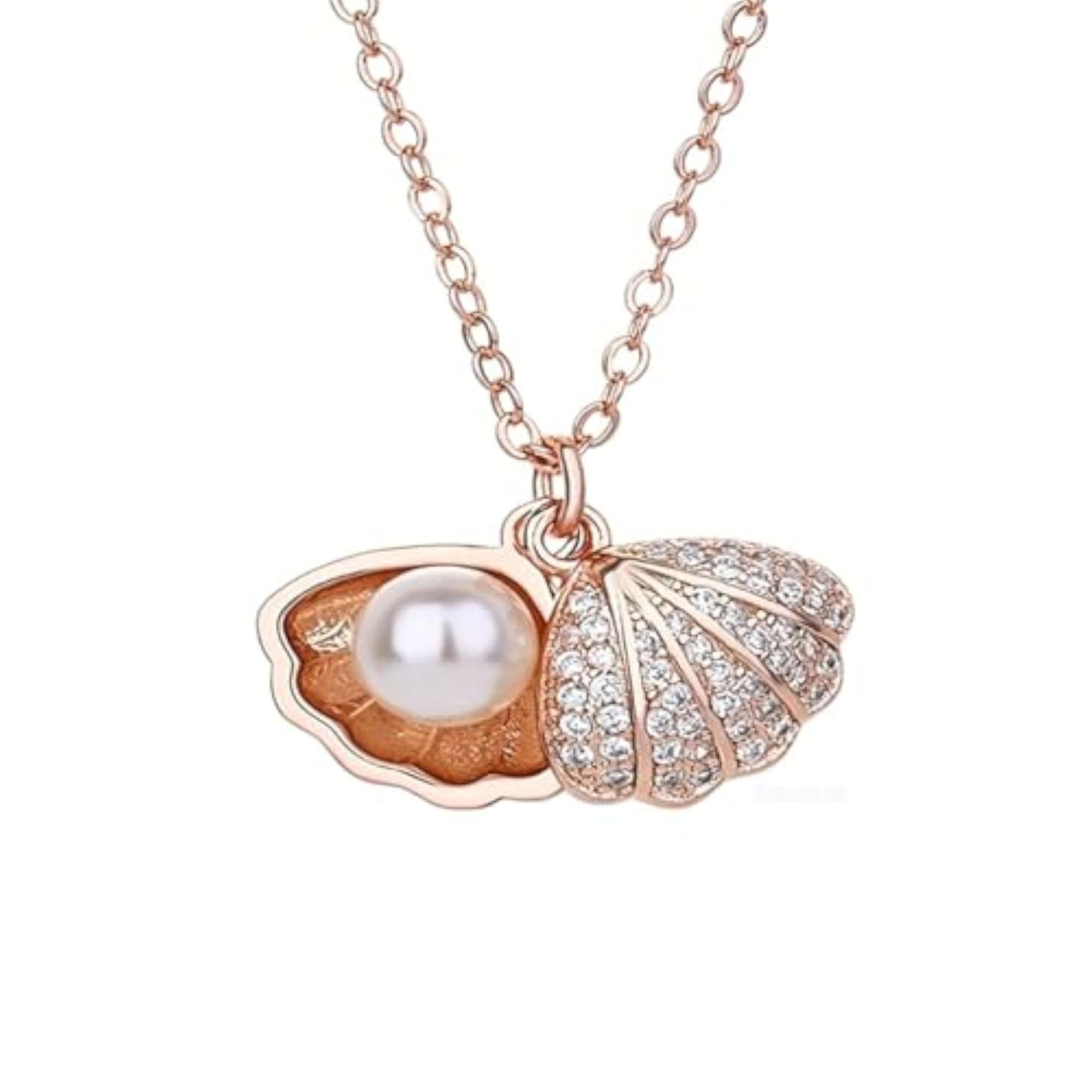 Rose Gold Rhinestone Sea Shell Necklace for Women