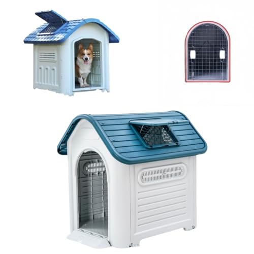プラスチック 犬小屋 中小型犬用 犬舎 組立式 ペットハウス ク製 防風 防雨 通気性 換気 さびない 組立簡単 洗えるド 家庭/テラス/裏庭/室内/屋外用 (ブルー,L)