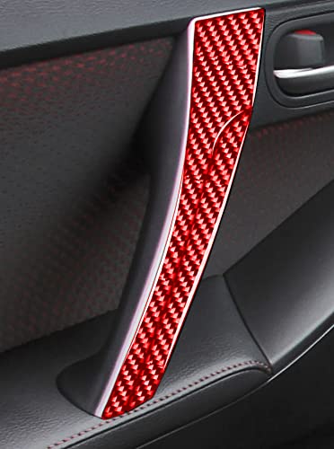 Uoada Red Real Carbon Fiber Car Interior Accessories Door Pull Push Handle Cap Cover Trim Door Inner Armrest Panel Decorative Decals Sticker For Mazda 3 Axela Mazdaspeed 3 2010-2013 #TOP3