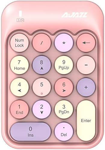 FELiCON Wireless Numeric Keypad, 2.4GHz Portable Mini Number Pad with Cute Color Fight Retro Round Key and USB Receiver, 18-Keys Financial Accounting Numeric Keypad for Laptop, PC, Desktop (Pink)
