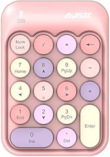 FELiCON Wireless Numeric Keypad, 2.4GHz Portable Mini Number Pad with Cute Color Fight Retro Round Key and USB Receiver, 18-Keys Financial Accounting Numeric Keypad for Laptop, PC, Desktop (Pink)