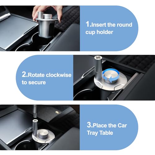 GiftmiyHime Car Table & Car Desk Tray for Round Cup Holder, 360° Rotating & Foldable Design, Easy Install, Car Accessories Compatible with Tesla by GiftmiyHime - Image 7