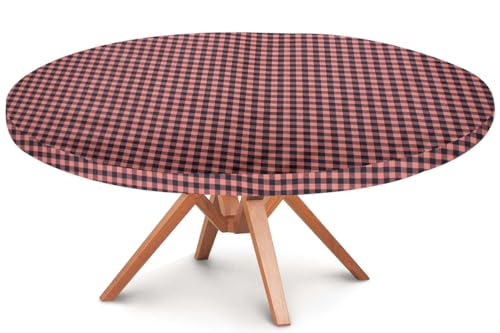 Image of The Furnishing Tree Round Elastic Fitted Dining Table Cover WxL 40x40 Inches Checkered Pattern Beige